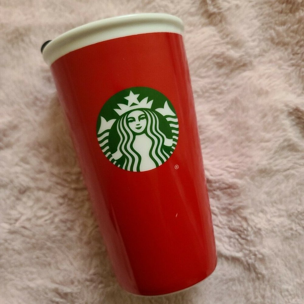 Starbucks 2017 Holiday Red Green Mermaid Ceramic Travel Mug Tumbler 11oz Lid